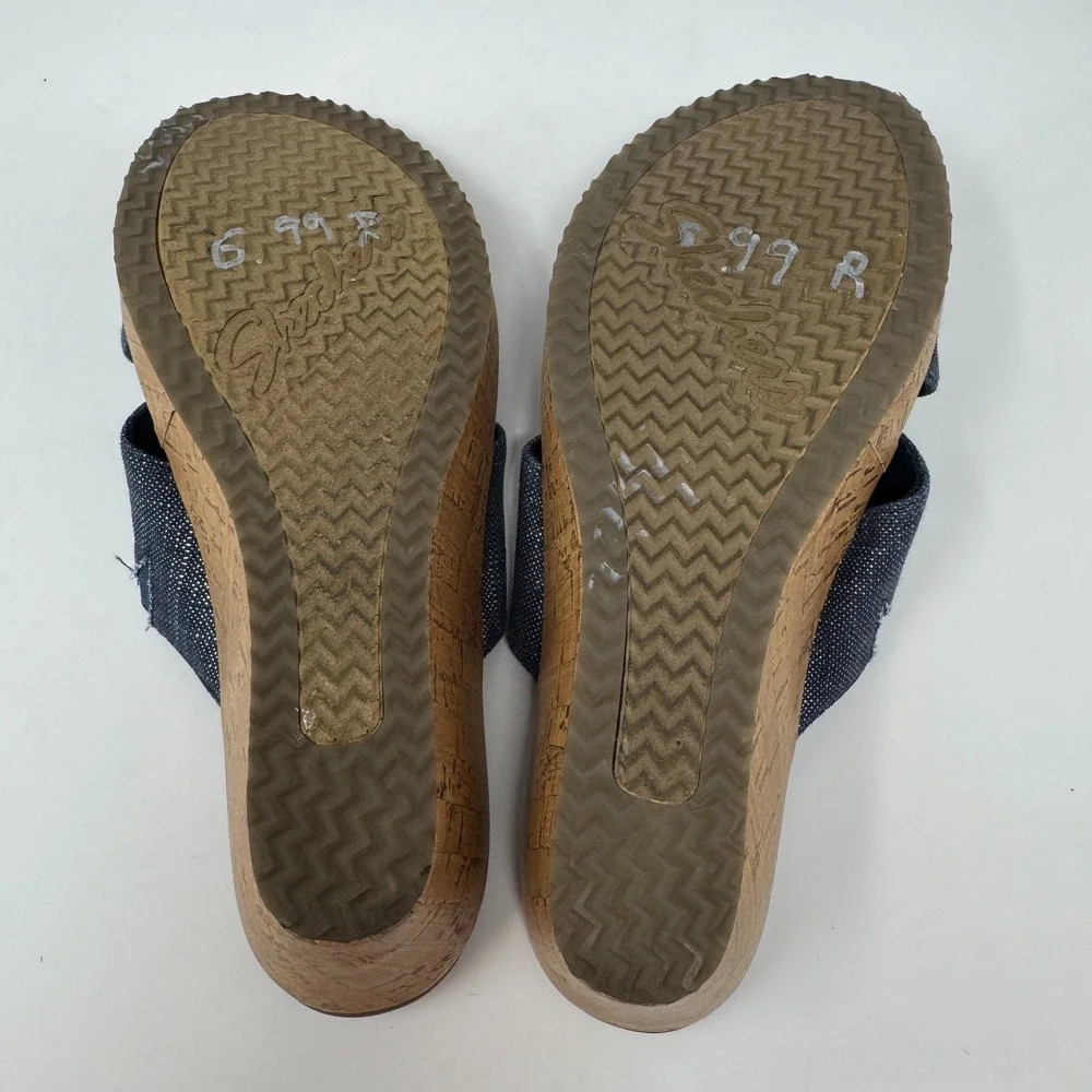 Sketchers Luxe Foam‎ Blue Denim Upper Slide Wedge Sandals 31721 Women's Size 9
